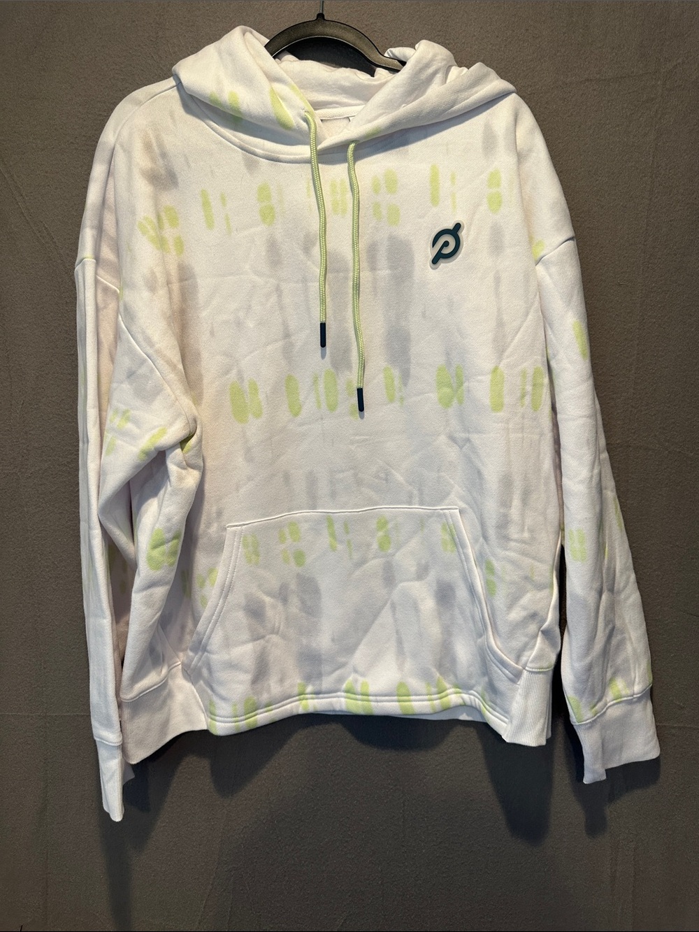 Peloton White Hoodie with Neon Yellow Tie-Dye Accents - Men's